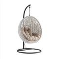 Hamak lub fotel wiszący, Krzesło wiszące z rack Biały beżowy 105 x 105 x 195 cm stali PE- rattan owalne