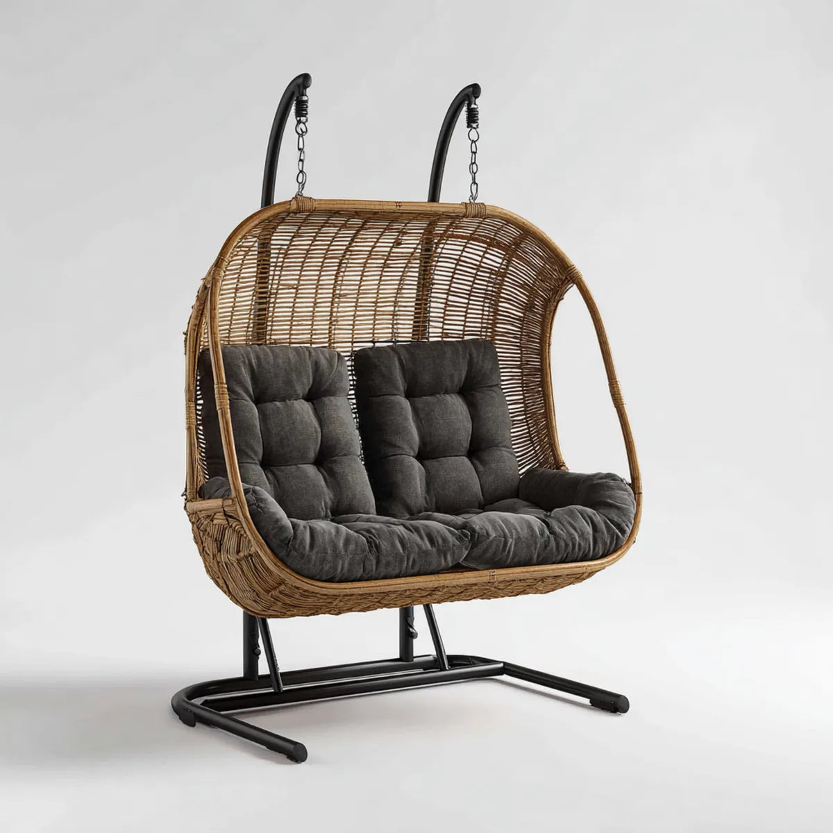 Hamak lub fotel wiszący, 2-fotelik wiszące krzesło z ramą Brązowy czarny 145 x 75 x 196 cm PE- Rattan Oval
