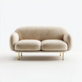 Sofa, Podwójne fotele beżowe sofa beżowa w kręconych poliestrach i złoto metal, 160 x 84 x 78 cm, zaokrąglony kształt