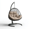 Hamak lub fotel wiszący, Wiszące krzesło z ramą Czarny Beżżaj 105 x 105 x 200 cm stali PE- Rattan Oval
