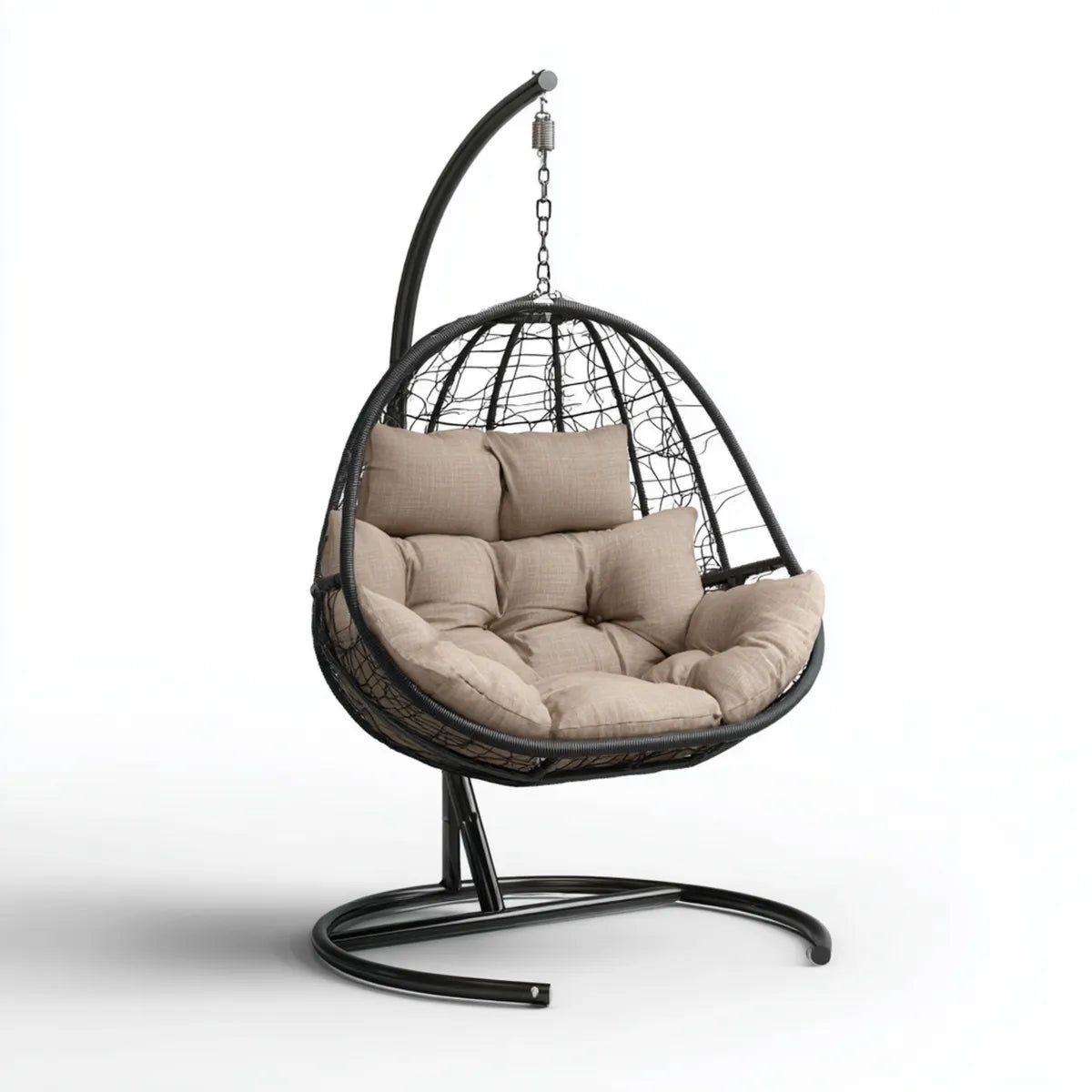 Hamak lub fotel wiszący, Wiszące krzesło z ramą Czarny Beżżaj 105 x 105 x 200 cm stali PE- Rattan Oval