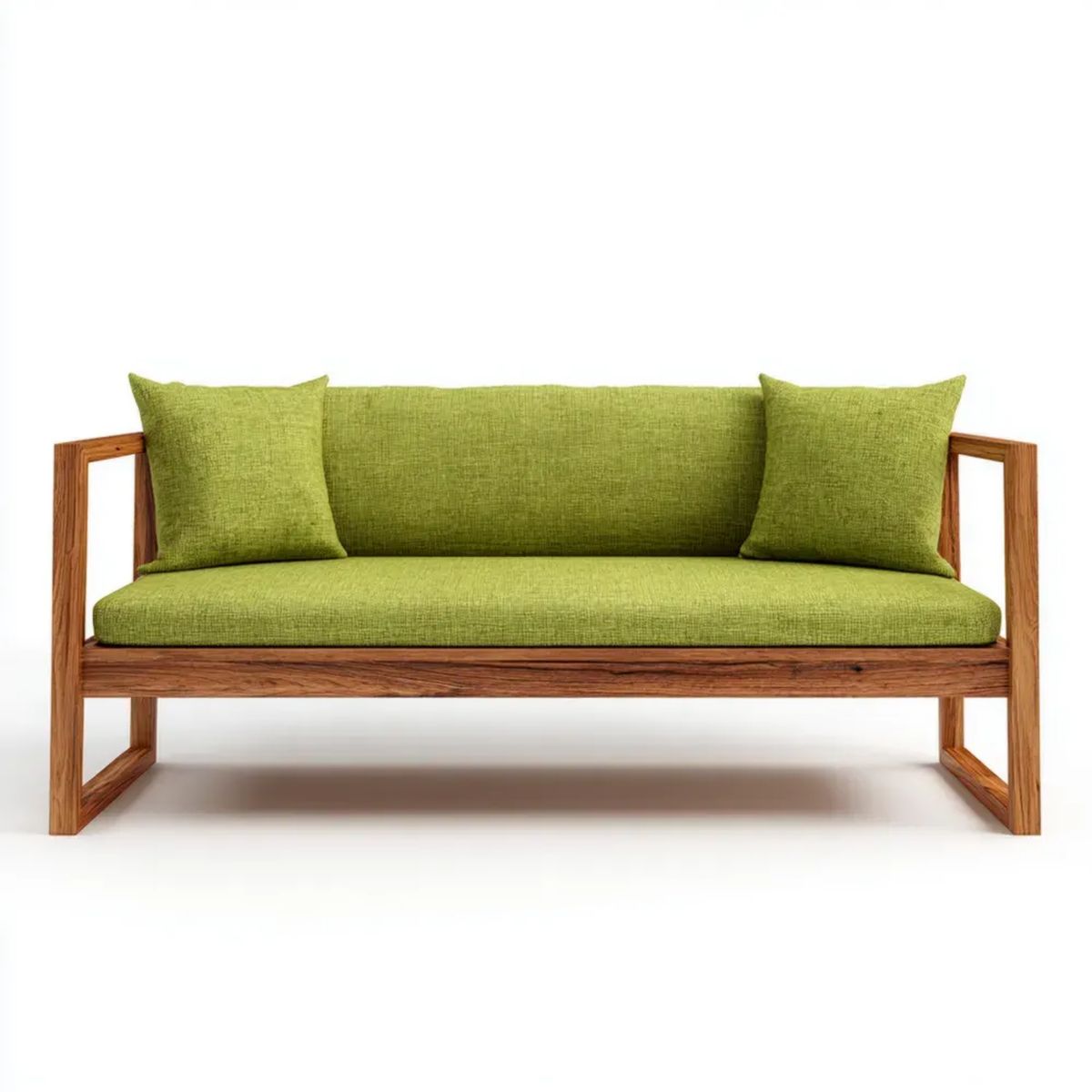 Sofa, 2 Sofa z oliwą z oliwek zielona i brązowa drewno z litego drewna, 160 x 75 x 80 cm