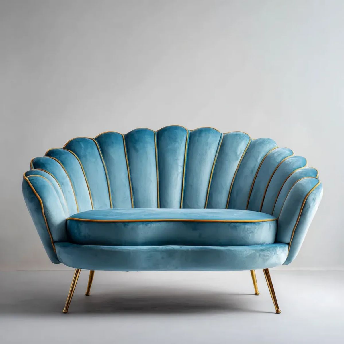 Sofa, 2-osobowa sofa w niebieskim kolorze i złota, kształt płaski, 150 x 78 x 92 cm
