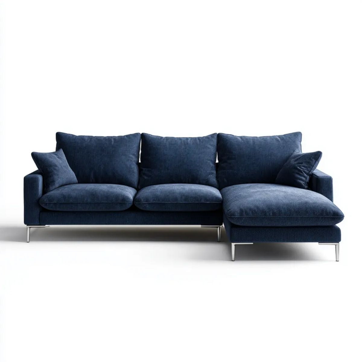 Sofa, Naprawiono proste narożnik sofa 3 burty granatowy niebieski w poliestrze bursztynowy welon, 280 x 165 x 85 cm