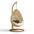 Hamak lub fotel wiszący, Wiszące krzesło z ramą Natur Beige 105 x 105 x 195 cm