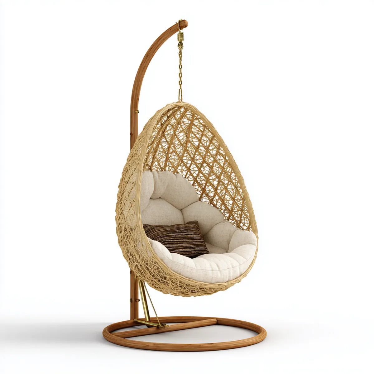 Hamak lub fotel wiszący, Wiszące krzesło z ramą Natur Beige 105 x 105 x 195 cm
