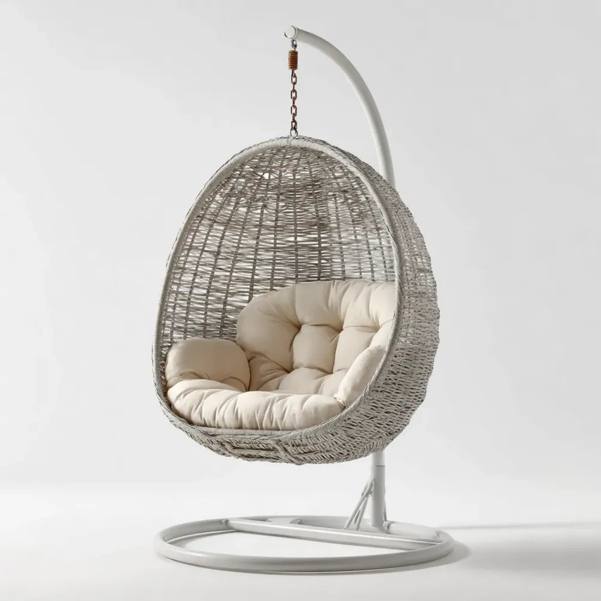 Hamak lub fotel wiszący, Wiszące krzesło z ramą Szary krem 105 x 120 x 195 cm stali PE- rattan owalne