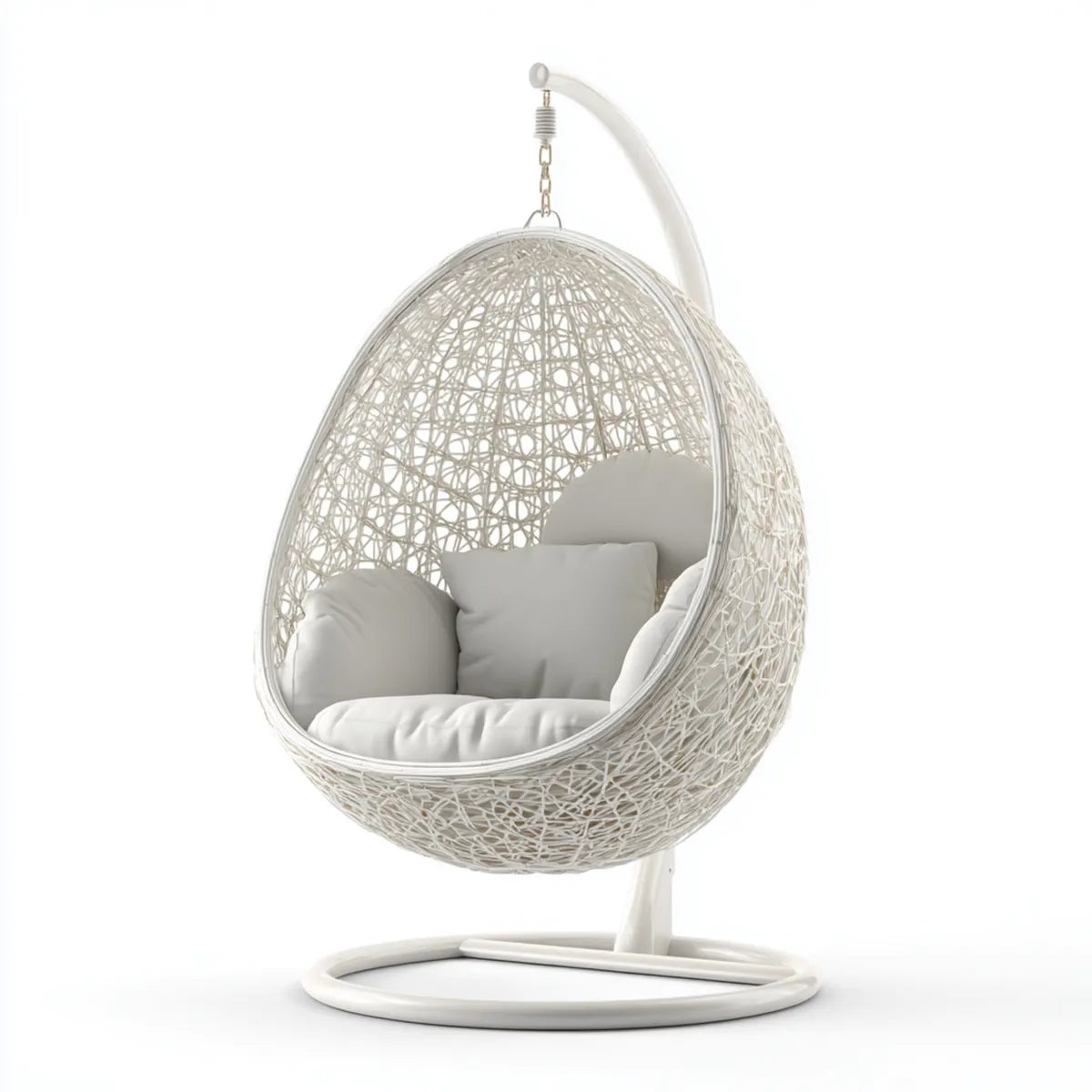 Hamak lub fotel wiszący, Krzesło wiszące z ramą Biały 105 x 105 x 195 cm stal PE- rattan Oval