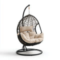 Hamak lub fotel wiszący, Zestaw do wiszącego krzesła z ramą Czarny Beżżaj 105 x 105 x 195 cm stali PE- Rattan owalne