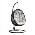 Hamak lub fotel wiszący, Krzesło wiszące z ramą Czarny biały rattan stalowy kształt jajka 105 x 105 x 195 cm