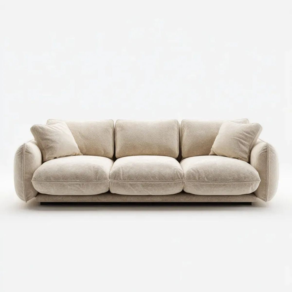 Sofa, 3-osobowa Beżowy sofa w kręconych poliestrów z czarnym metalowym podłożem 230 x 100 x 78 cm