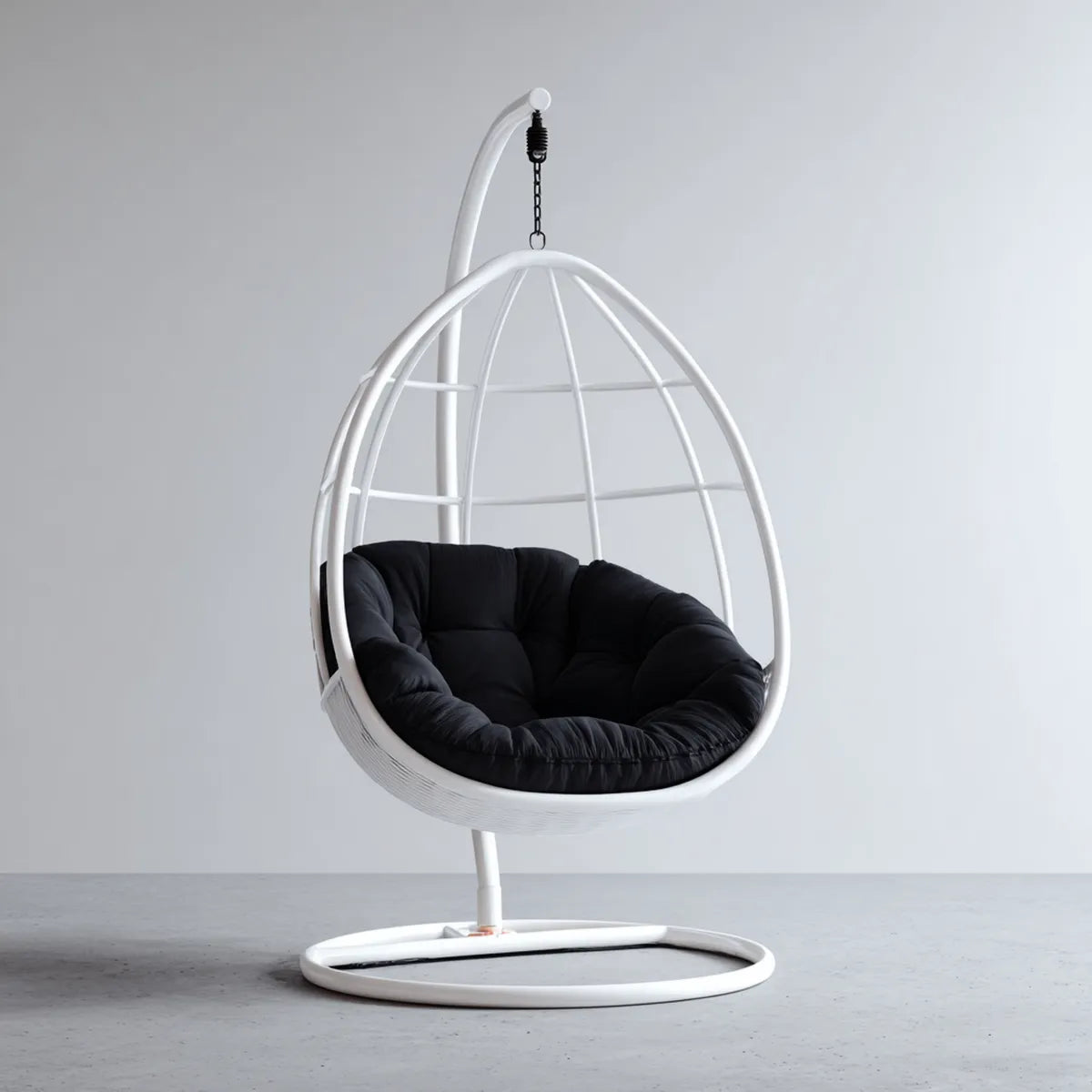 Hamak lub fotel wiszący, Wiszące krzesło z ramą Biały czarny 104 x 104 x 195 cm Stalowy poliester Oval