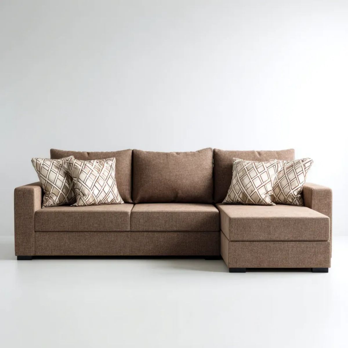 Sofa, Odwracalna sofa 3 brązowy poliester fotele 230 x 150 x 85 cm