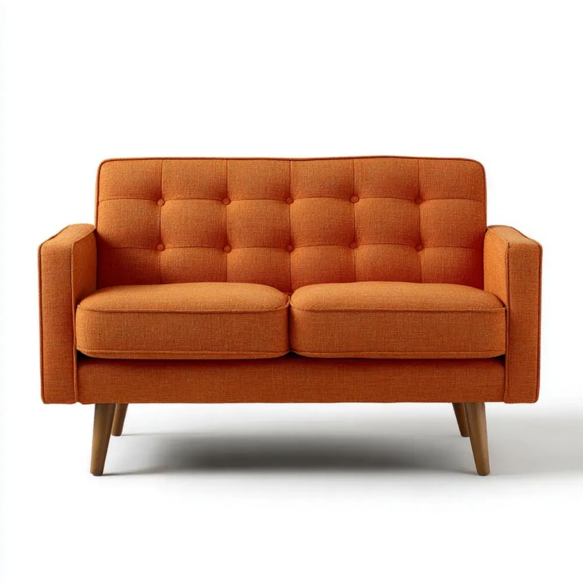 Sofa, 2-osobowa pomarańczowy sofa pomarańczowa spalona w poliestrze i drewnie, 145 x 80 x 86 cm