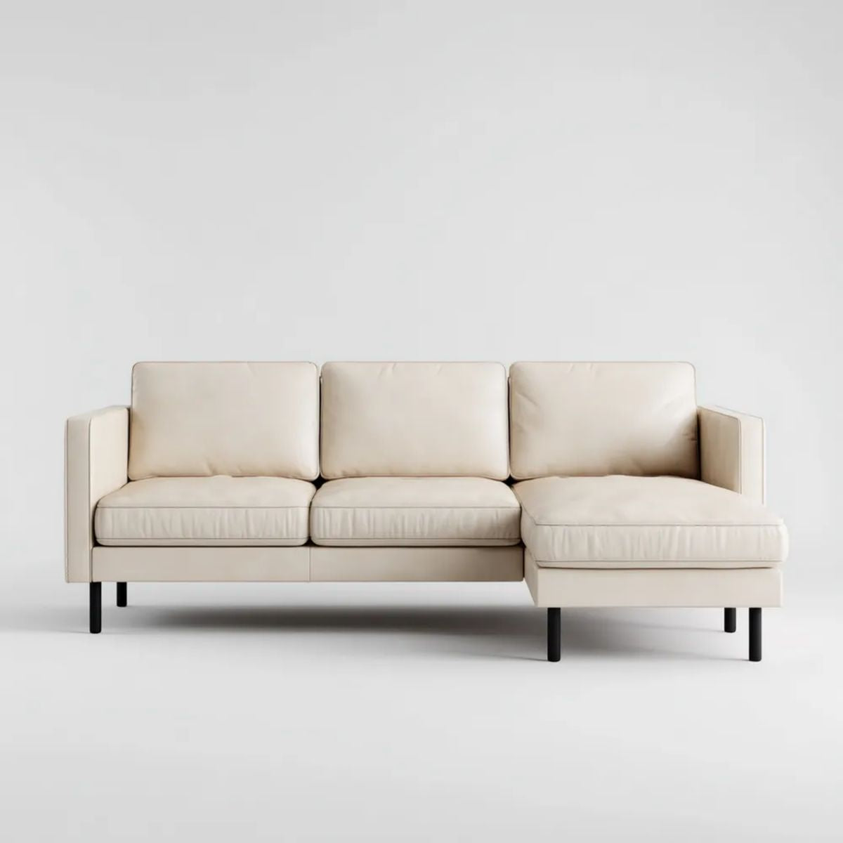 Sofa, Fotelik z kanapą z szezlongiem beżowym PU 260 x 160 x 82 cm