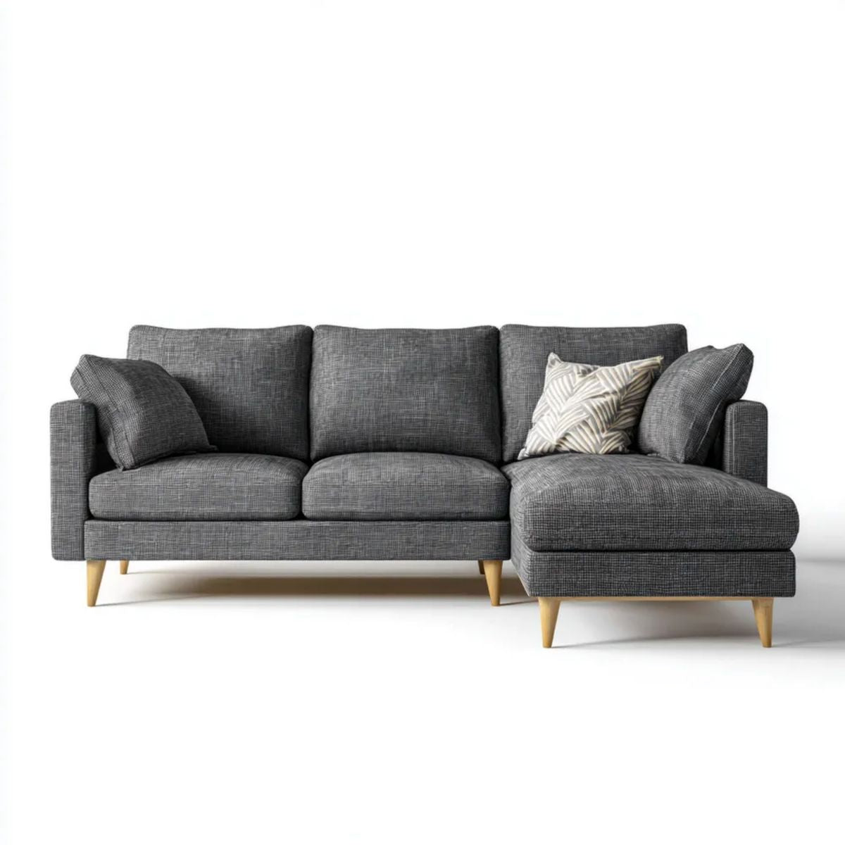 Sofa, Odwracalna sofa z 3 fotelami w ciemnoszarym poliestrze i kolorowym 230 x 150 x 85 cm