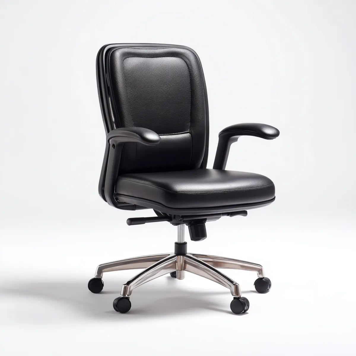 Krzesło biurowe, Czarne ergonomiczne krzesło biurowe z syntetyczną skórą PU z podłokietnikami i kółkami 64 x 64 x 110- 120 cm