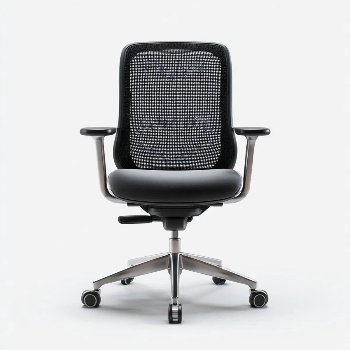 Krzesło biurowe, Czarne ergonomiczne krzesło biurowe z siatki poliestrowej i poliuretanowej z podłokietnikami 60 x 60 x 112- 122 cm