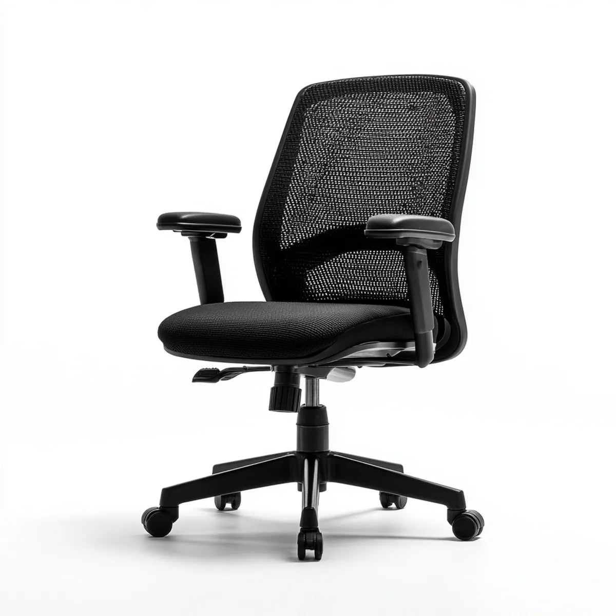 Krzesło biurowe, Czarne ergonomiczne krzesło biurowe z siatką poliestrową 64 x 64 x 112- 122 cm