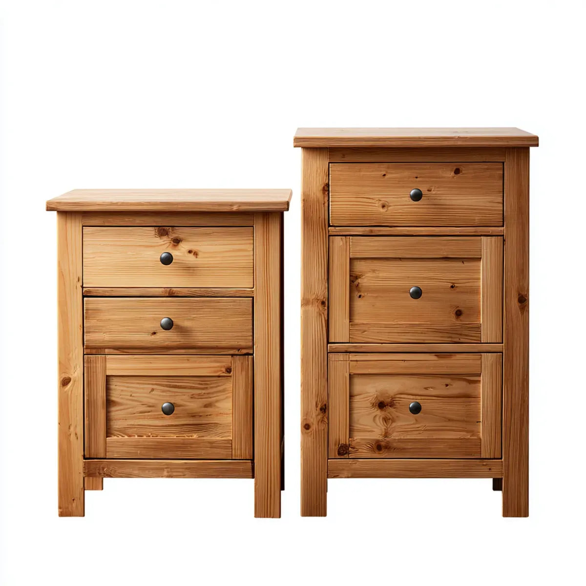 Szafka nocna, Zestaw 2 stojaki nocne naturalne brązowe z litego drewna sosnowego prostokątnego 53 x 39 x 67 cm i 53 x 39 x 85 cm