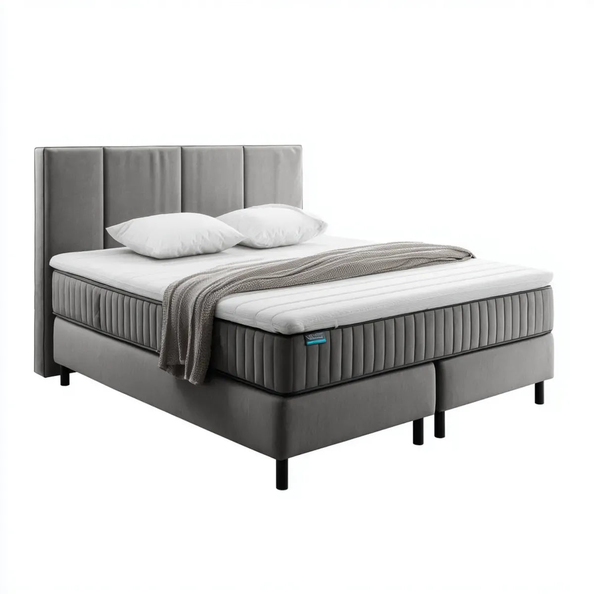 Łóżko dwuosobowe, Box Spring Bed podwójne łóżko zestaw szary 180 x 200 cm poliester inclusive prostokątny
