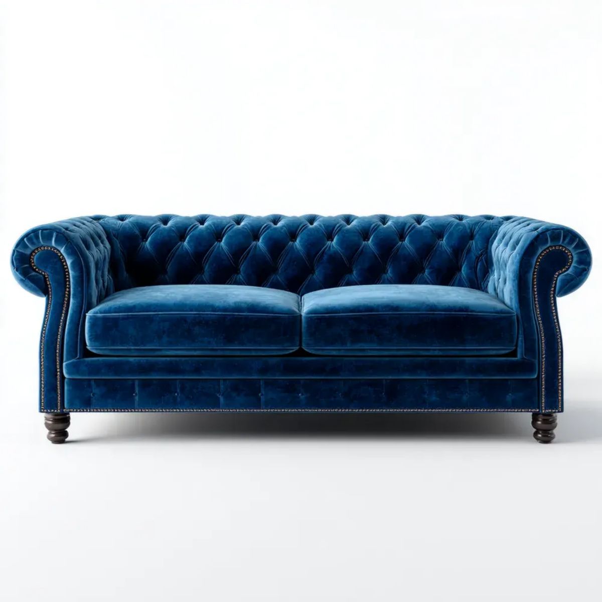 Sofa, Chesterfield 2 Sofa z sofą w sofie z granatowym niebieskim poliestrem Belivelvet, 170 x 90 x 75 cm