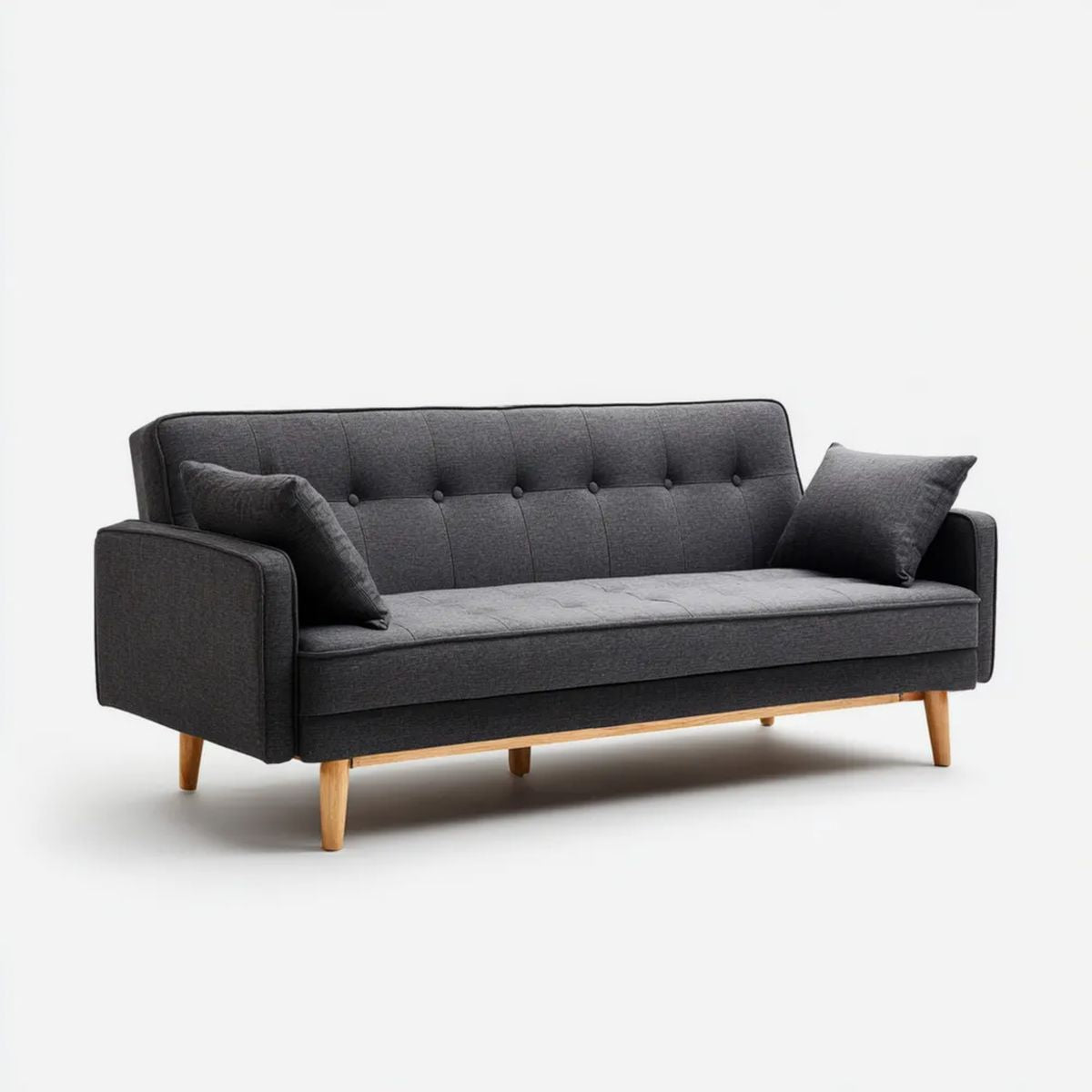 Sofa, 3-osobowa sofa w poliestrowej szarej z litego drewna, 200 x 85 x 85 cm