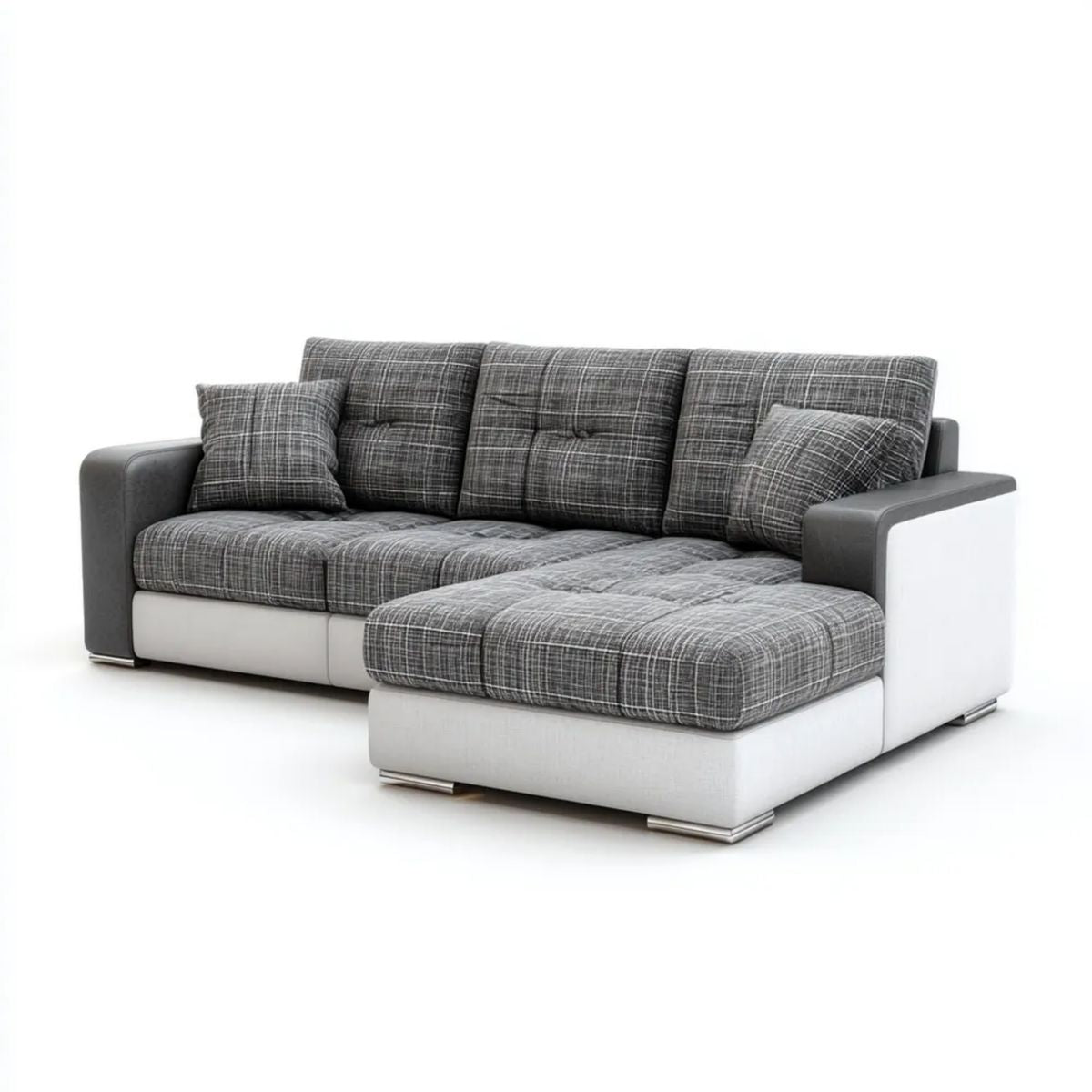 Sofa, 4-osobowa fiolowany fiolka z sofą z szezlongiem fiolowo-szarą i białą poliestrem, 260 x 160 x 85 cm