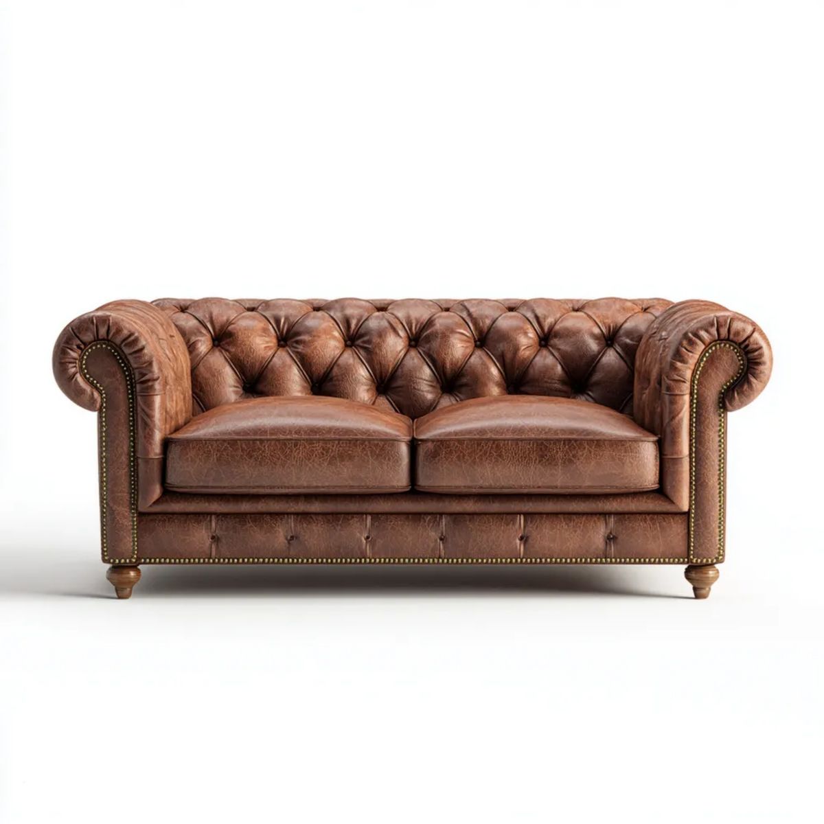 Sofa, Chesterfield Prosty 2 Seater Britibrąz syntetyczny PU, 180 x 90 x 75 cm