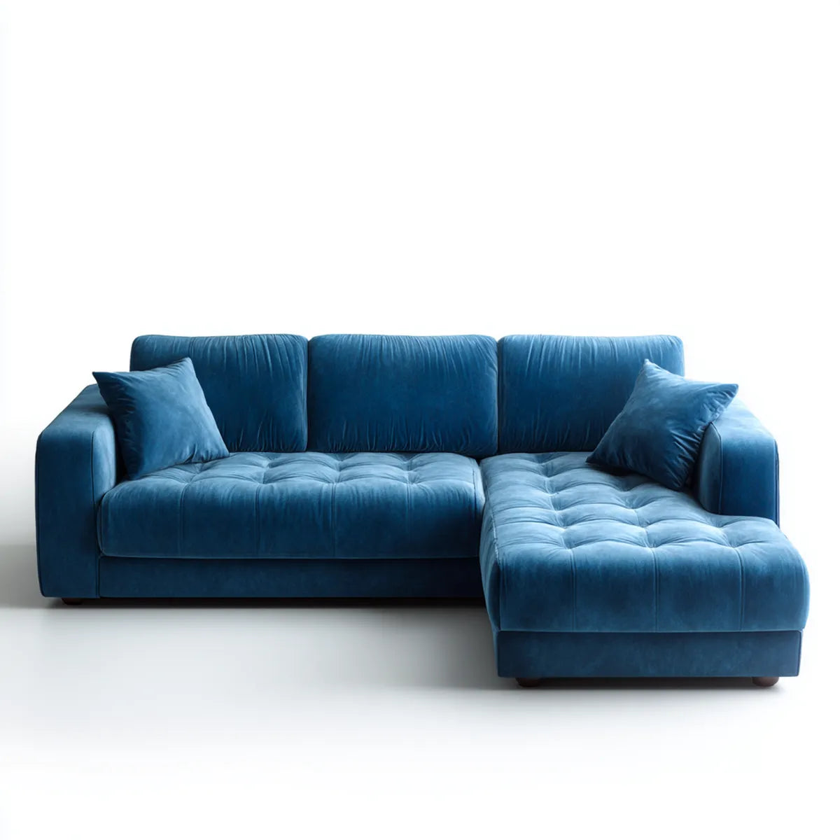 Sofa, Kanapa narożna z niebieskim szezlongiem 250 x 160 x 85 cm poliestrowy aksamit kształt litery L