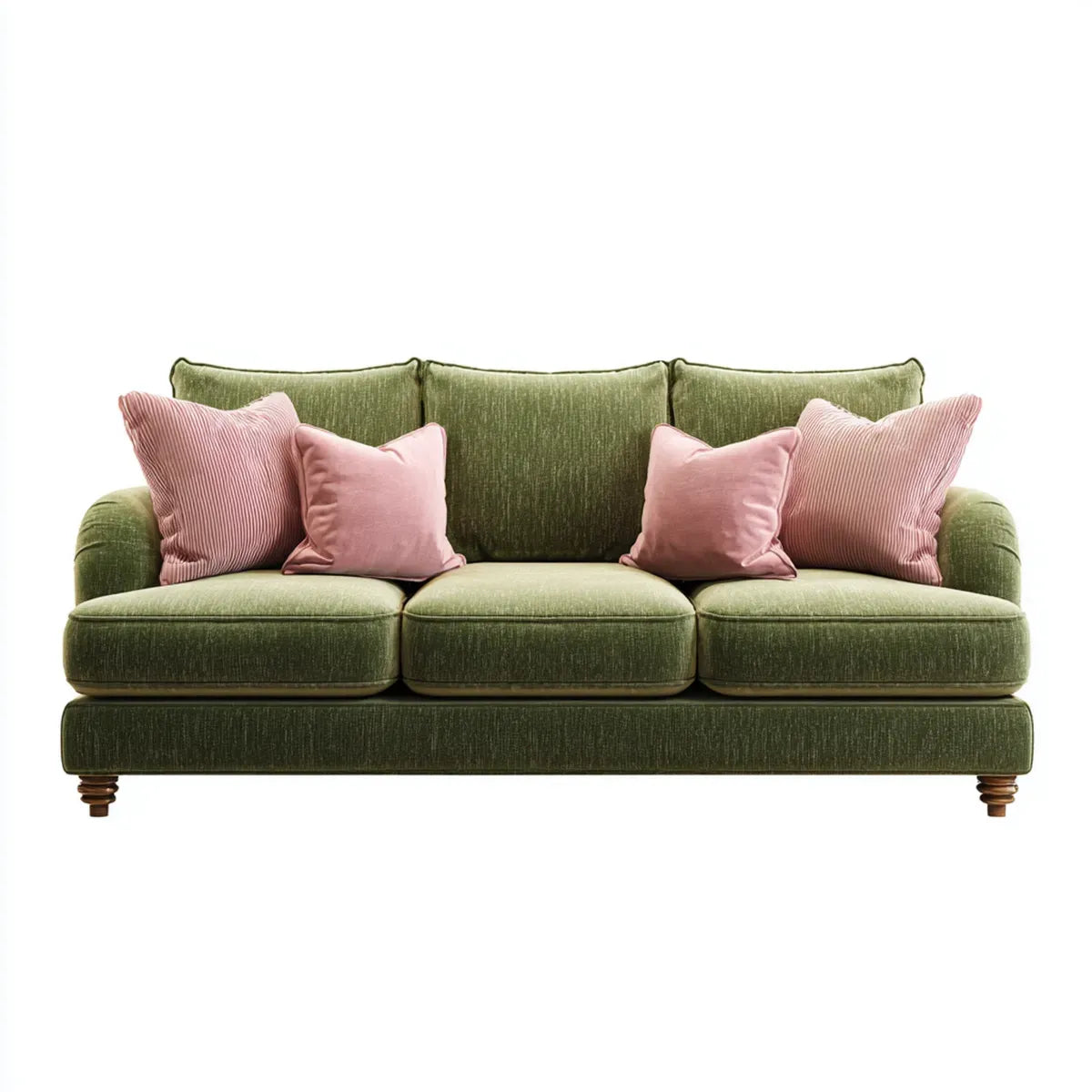 sofa 3-osobowa oliwkowa zielona 220 x 95 x 88 cm poliestrowy aksamit z 4 dekoracyjnymi poduszkami