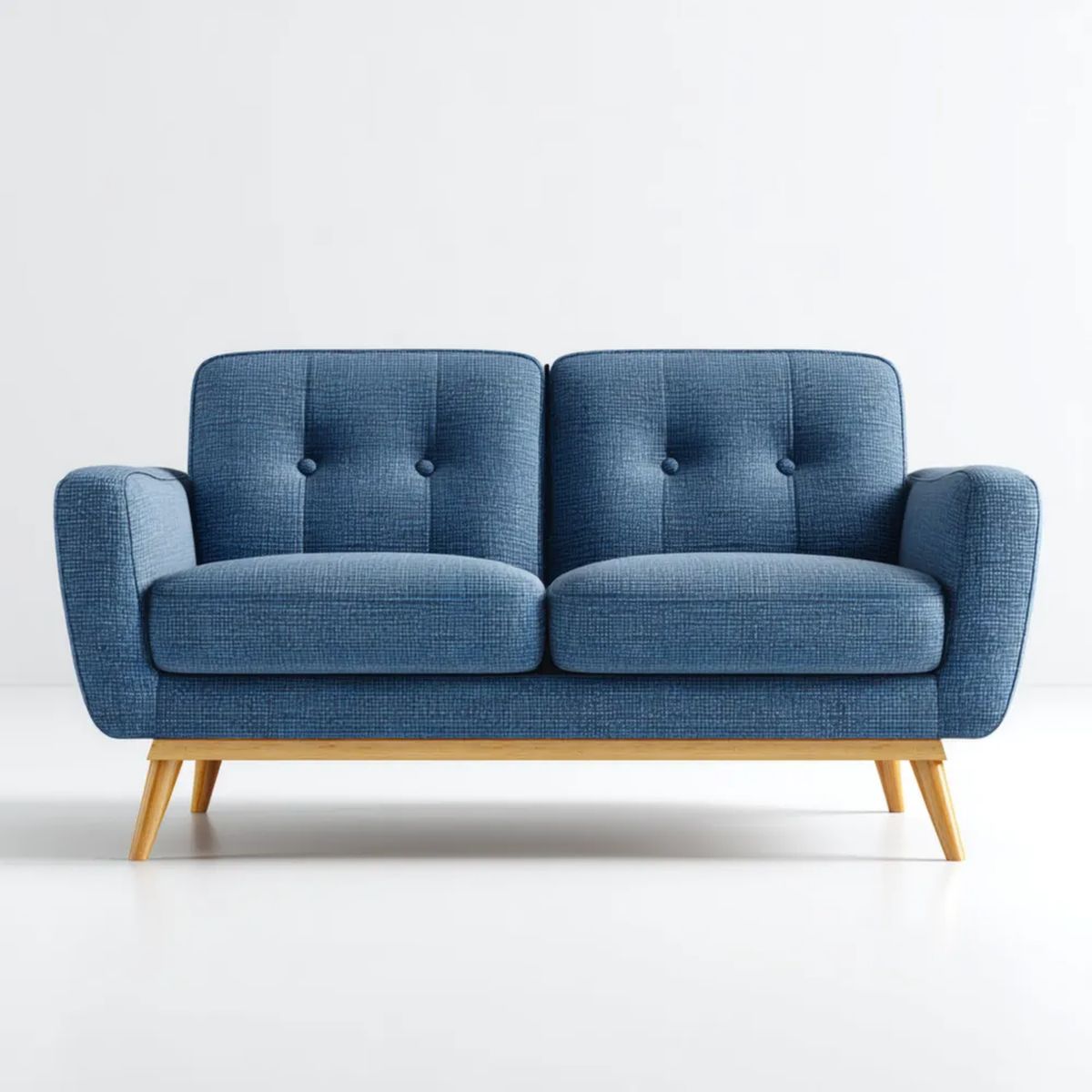 Sofa, Niebieska sofa w poliestrze z litymi drewnianymi nóżkami, 150 x 80 x 82 cm