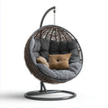 Hamak lub fotel wiszący, Podwójne wiszące krzesło na szarej i brązowej stopie ze stali i syntetycznego rattanu okrągły kształt 120 x 120 x 195 cm