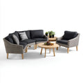 Zestaw wypoczynkowy ogrodowy, Meble ogrodowe na zewnątrz 3 części na zewnątrz, szare, czarne i naturalne tkaniny żywicy, sofa 3 miejsca 210 × 82 × 82 cm, fotel i okrągły stół Ø 90