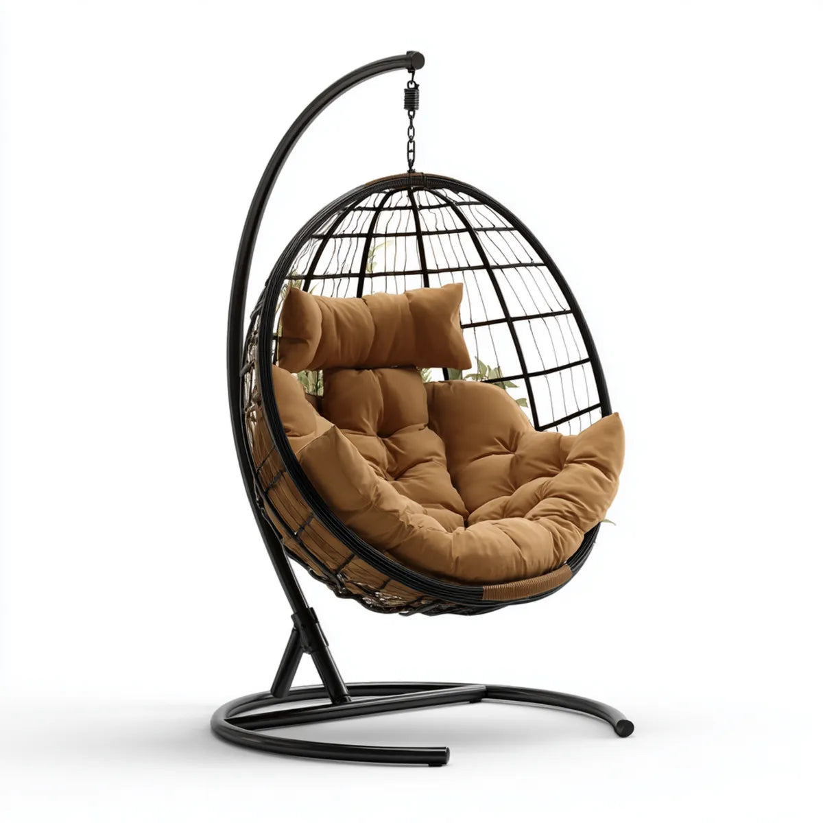 Hamak lub fotel wiszący, Wiszące krzesło z ramą Brązowy czarny 105 x 105 x 195 cm Stal Poliester Oval