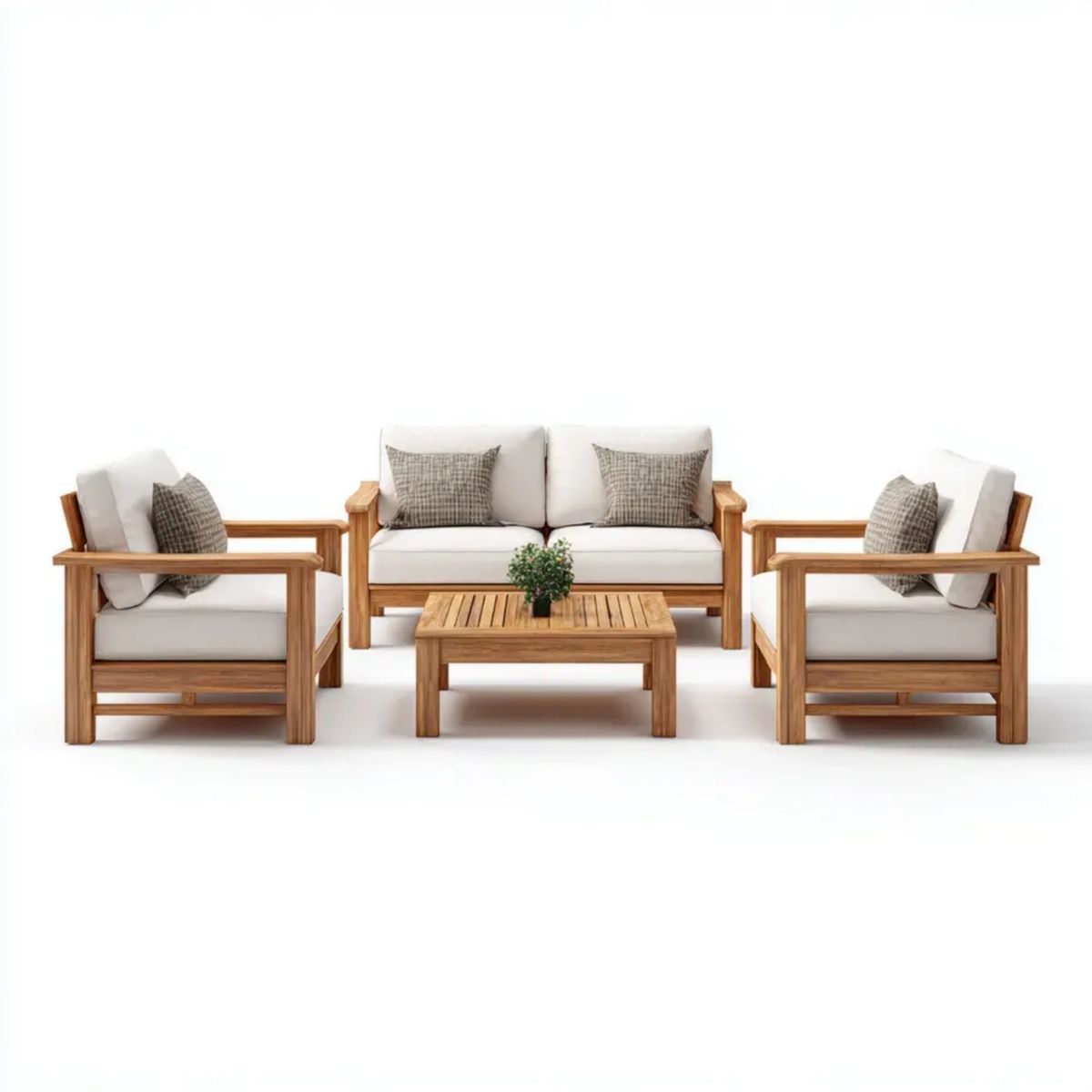Zestaw wypoczynkowy ogrodowy, Na zewnątrz ogród meblarskie 4 kawałki w lesie brązowy d ácacia, poduszki beżowe i taupe Szary, sofa 130 cm, stół 100 cm