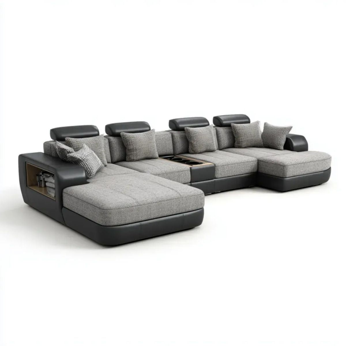 Sofa, Panoramiczna sofa solowa 5 miejsc antracyt szary i czarny poliester i PU 350 x 190 x 92 cm z diurez