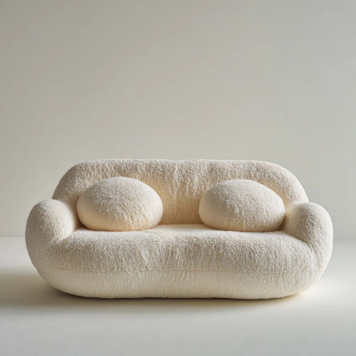 Sofa, 2-osobowa sofa w kręconych poliestrów zaokrąglony krem 180 x 95 x 75 cm