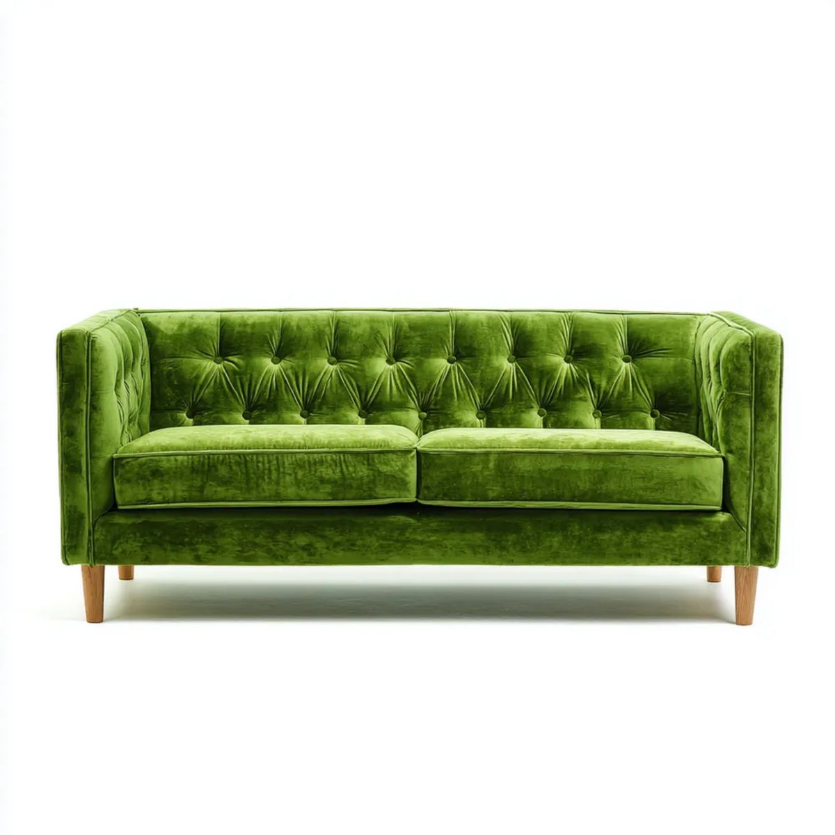 Sofa, 3-osobowa sofa w zielonym welwet z drewnianymi nóżkami, 200 x 85 x 80 cm