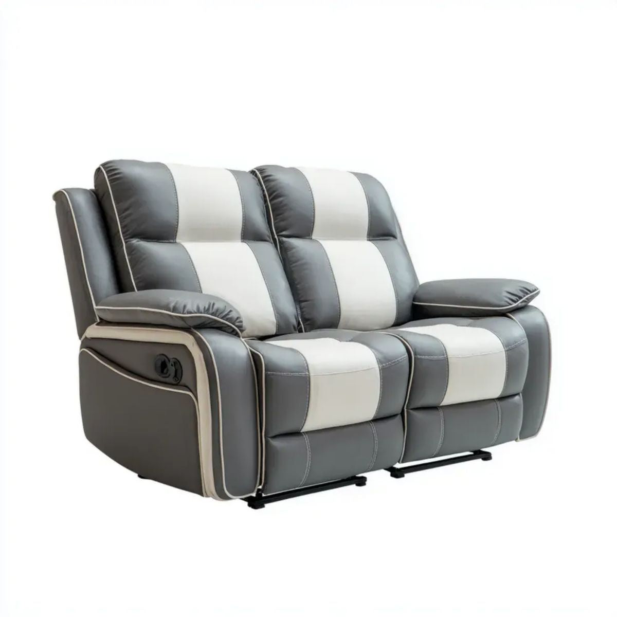 Sofa, Ręczny relaks sofa 2 fotele w kolorze ciemnoszarym PU skóra i off- biały, 160 x 95 x 100 cm