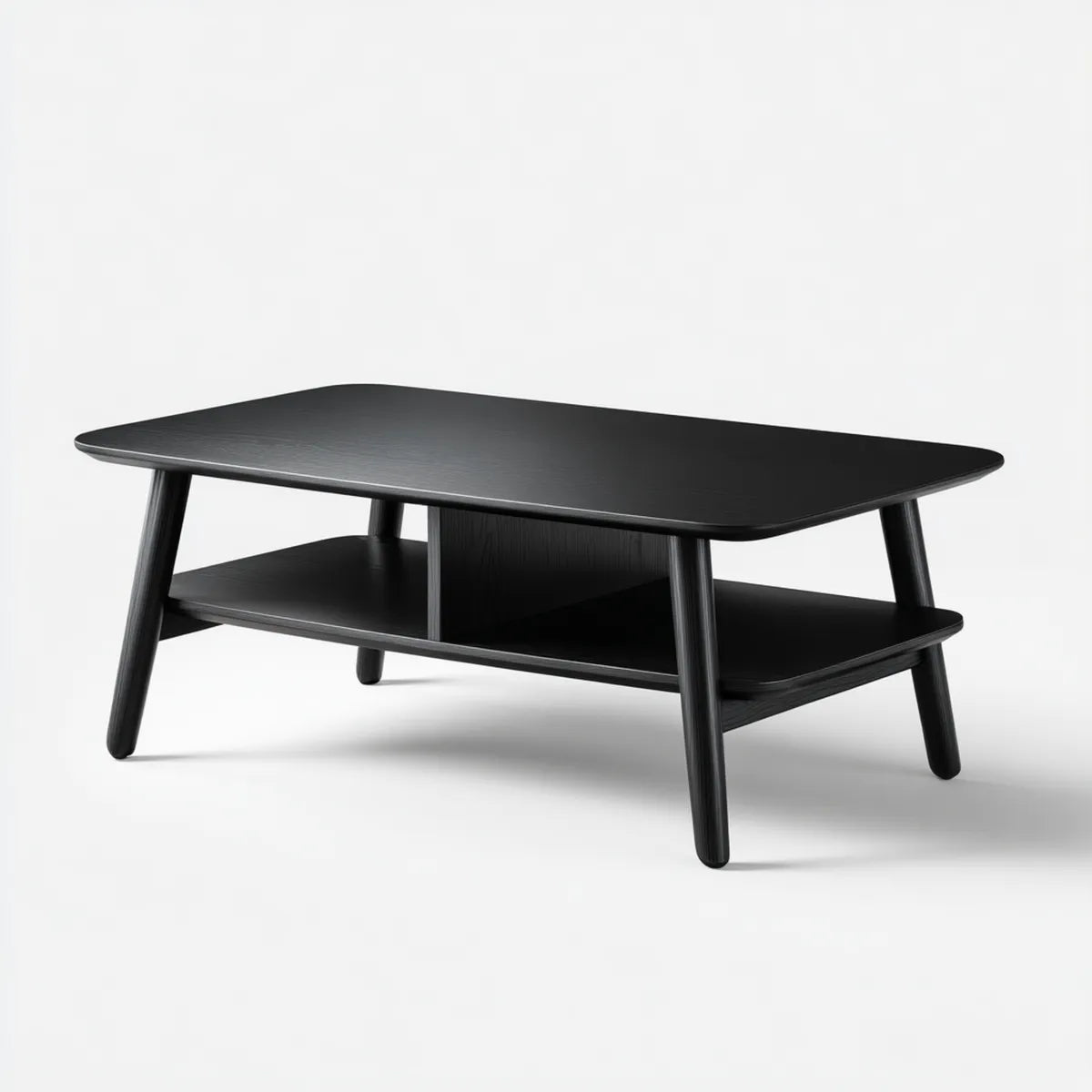 Stolik kawowy, Czarny stolik 100 x 50 x 45 cm z MDF i drzewa gumowego prostokątnego z półką
