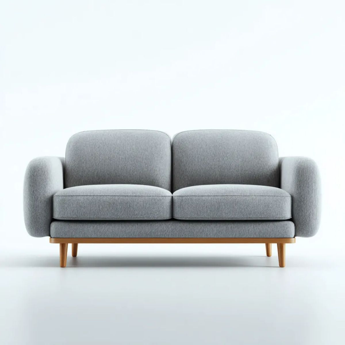Sofa 2 lekki szary poliester z litego drewna podstawy 160 x 85 x 82 cm