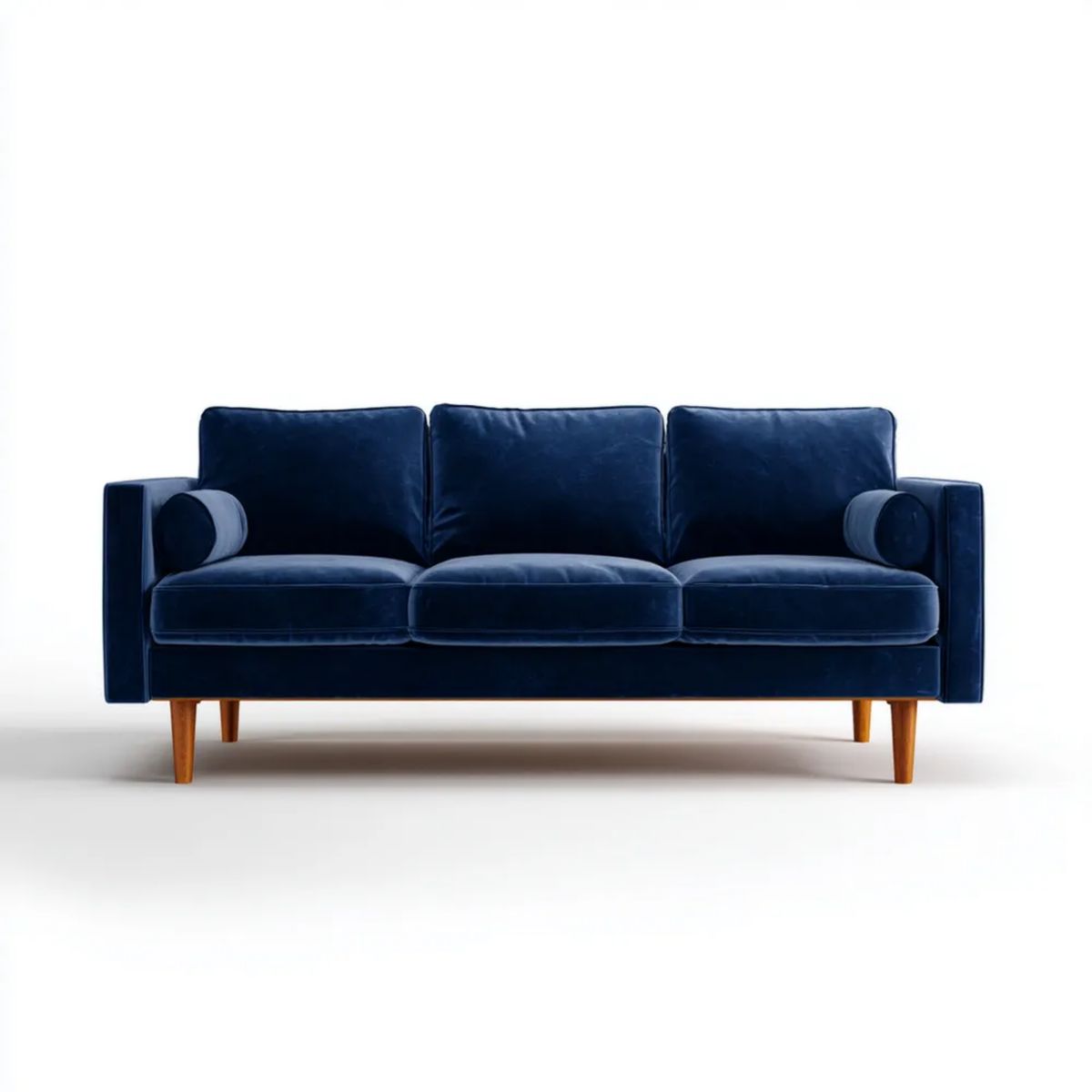 Sofa, 3-osobowa w sofie w sofie w sofie British Navy British Niebieski i Britibrąz Britivvelvet z drewnianymi nóżkami, 210 × 90 × 85 cm