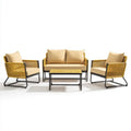 Zestaw wypoczynkowy ogrodowy, Na zewnątrz meble ogrodowe 4 części w rattan PE i stali chińskiej, Beż i czarny, Sofa 126 × 72 × 78 cm, fotele 70 × 72 × 78 cm, stolik do kawy 90 × 50, 90 x 50 x 45 cm