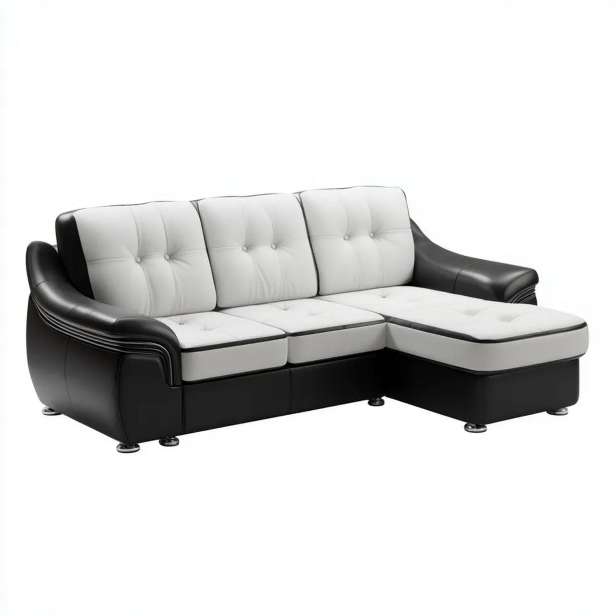 Sofa, Support sofa 3-osobowa w kolorze czarnym i białym skóra supportenee, czarny i biały, 220 x 150 x 90 cm