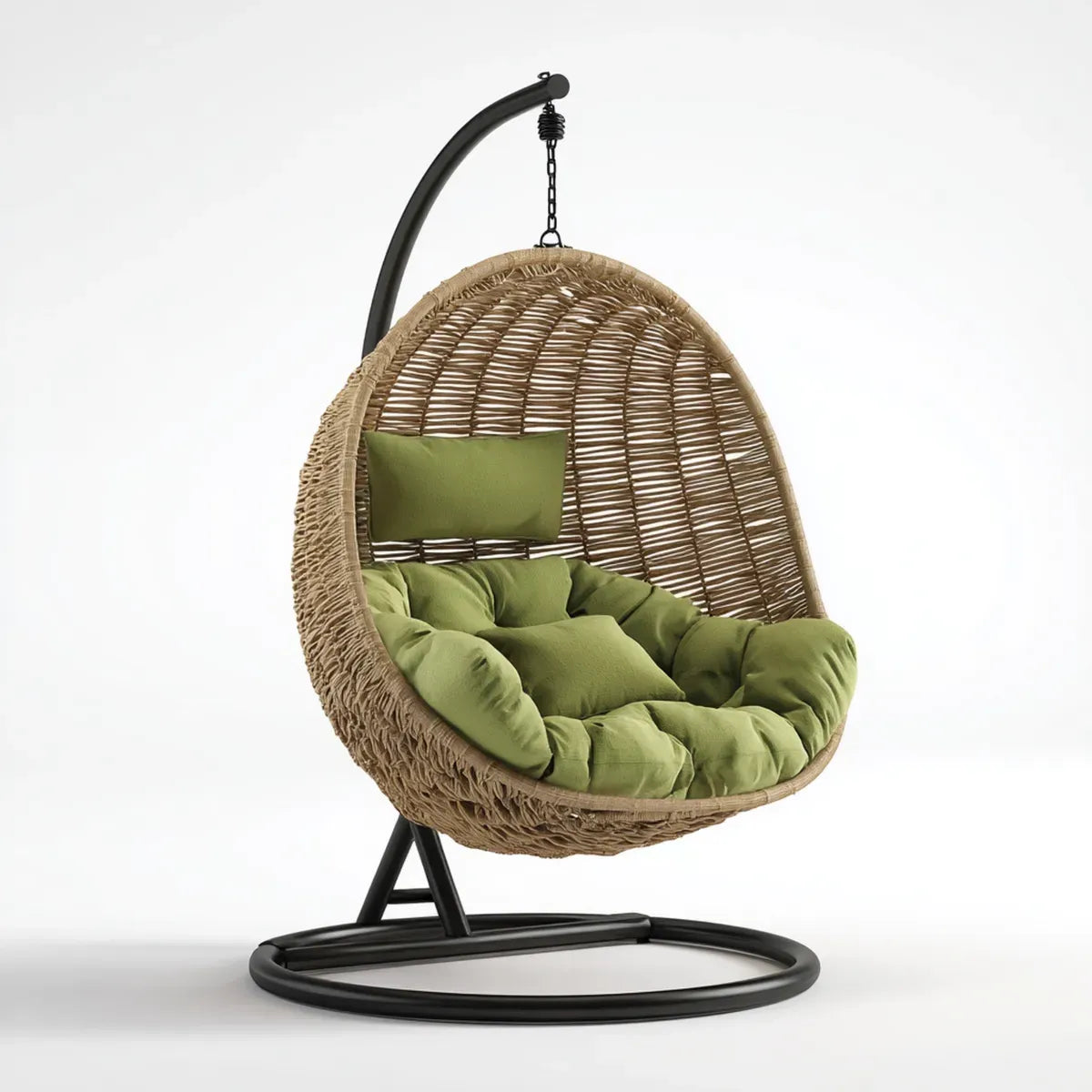Hamak lub fotel wiszący, Wiszące krzesło z ramą Zielona naturalna 120 x 100 x 195 cm Stal Polirattan Oval
