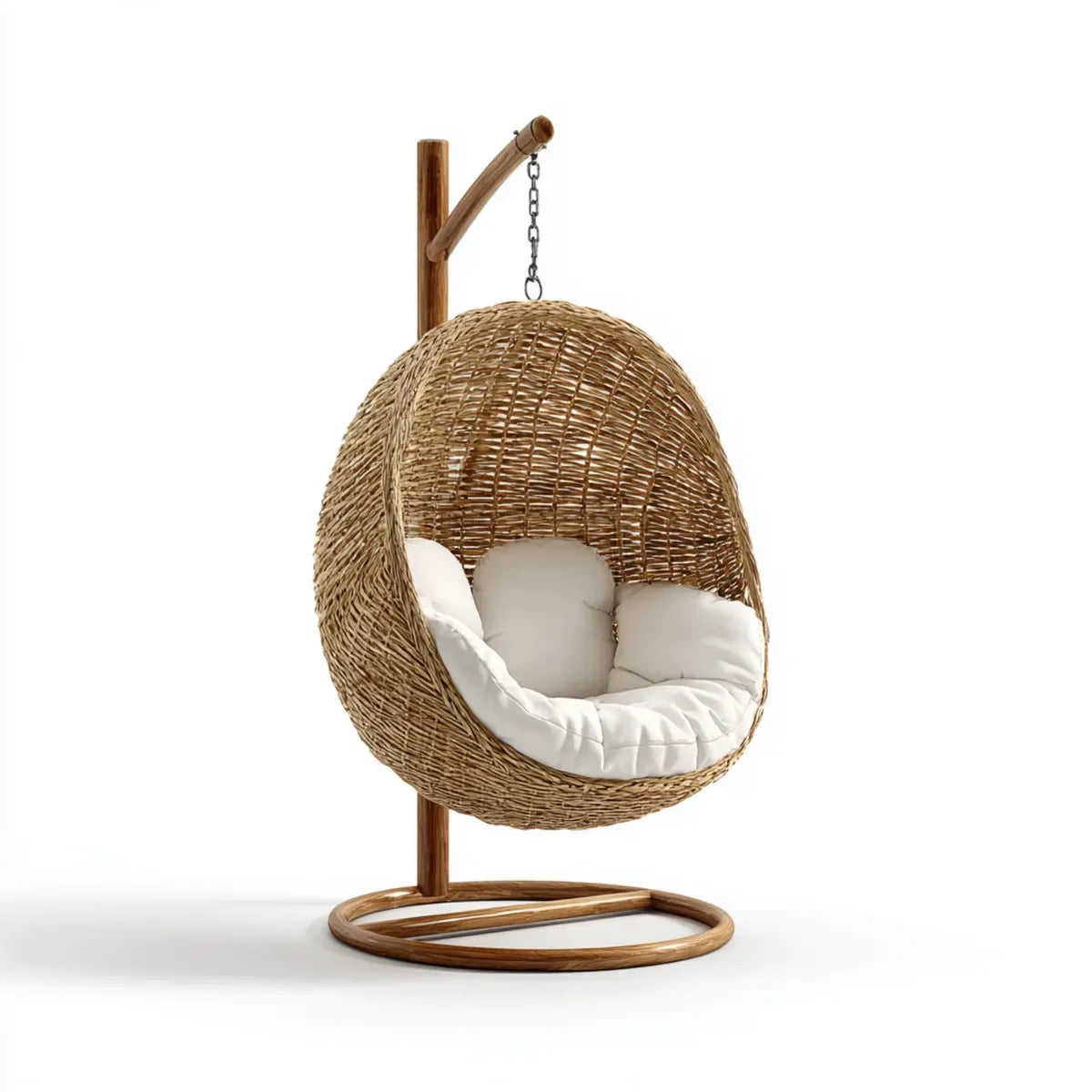 Hamak lub fotel wiszący, Zawieszony fotel z naturalną brązową ramą 95 x 105 x 195 cm Polirattan Oval